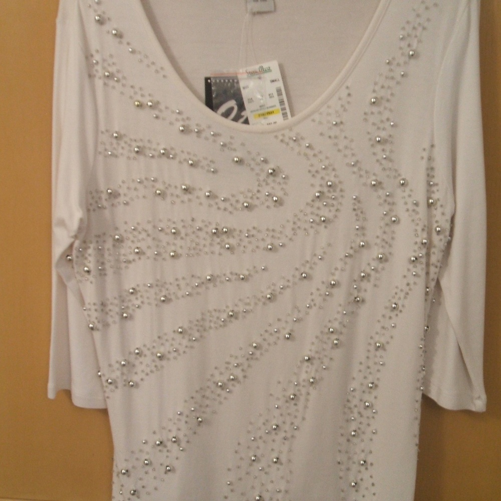 ONCE AGAIN Beaded Top  SZ S  NWT